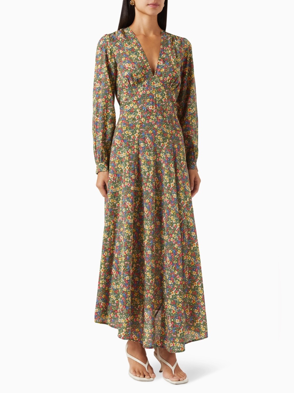Doen Charleston Dress Long Green Valley Floral Long Sleeve XXL NWT